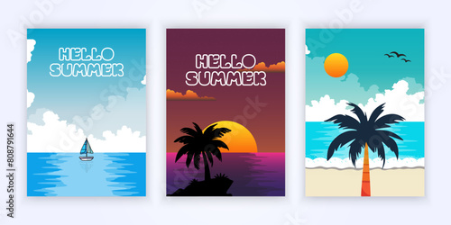 cover of summer at the beach with weekend getaway theme, beach and sea background
