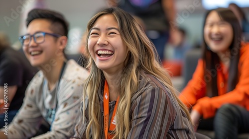 A group of colleagues laughing and playing games during a work break