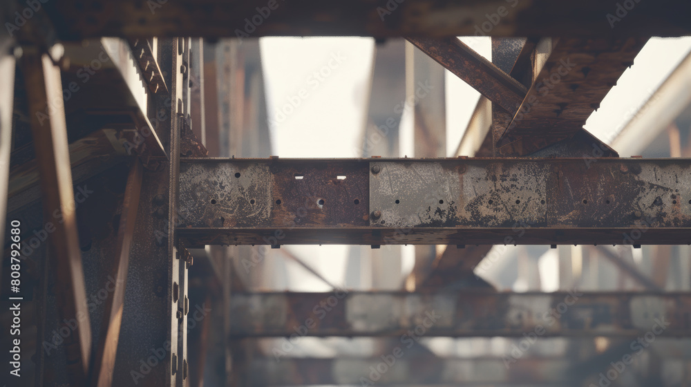Rustic charm of an old steel bridge's understructure, with a touch of weathered patina. Rustic charm of an old steel bridge's understructure, with a touch of weathered patina.