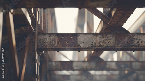 Rustic charm of an old steel bridge's understructure, with a touch of weathered patina. photo
