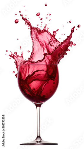PNG Realistic wide red color wine water splash drink glass white background