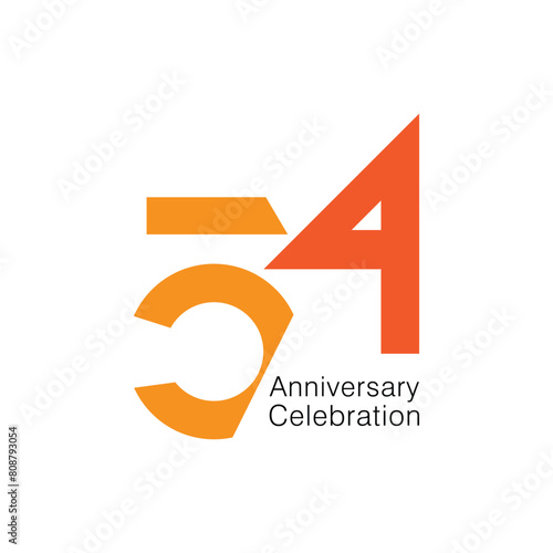 54th, 54 Years Anniversary Logo, number, Orange Color, Vector Template Design element for birthday, invitation, wedding, jubilee and greeting card illustration.