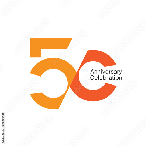 50th, 50 Years Anniversary Logo, Orange Color, Vector Template Design element for birthday, invitation, wedding, jubilee and greeting card illustration.