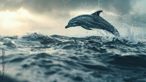 Dolphin arcs gracefully over ocean waves  embodying freedom in aquatic ballet.