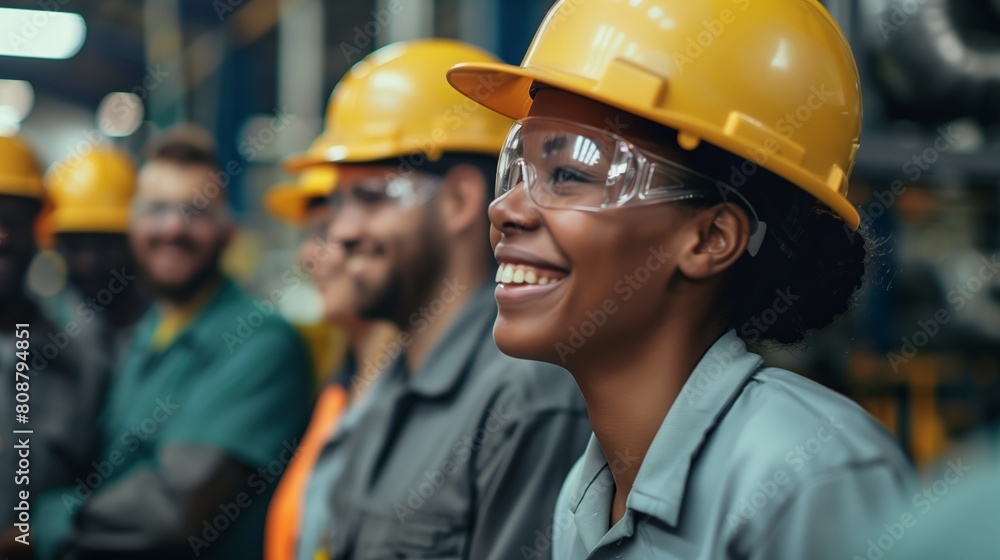 A Cheerful Factory Team Smiling Together A Cheerful Factory Team Smiling Together