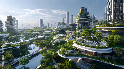Utopianist Architecture: An Intersection of Futuristic Buildings and Natural Landscapes photo