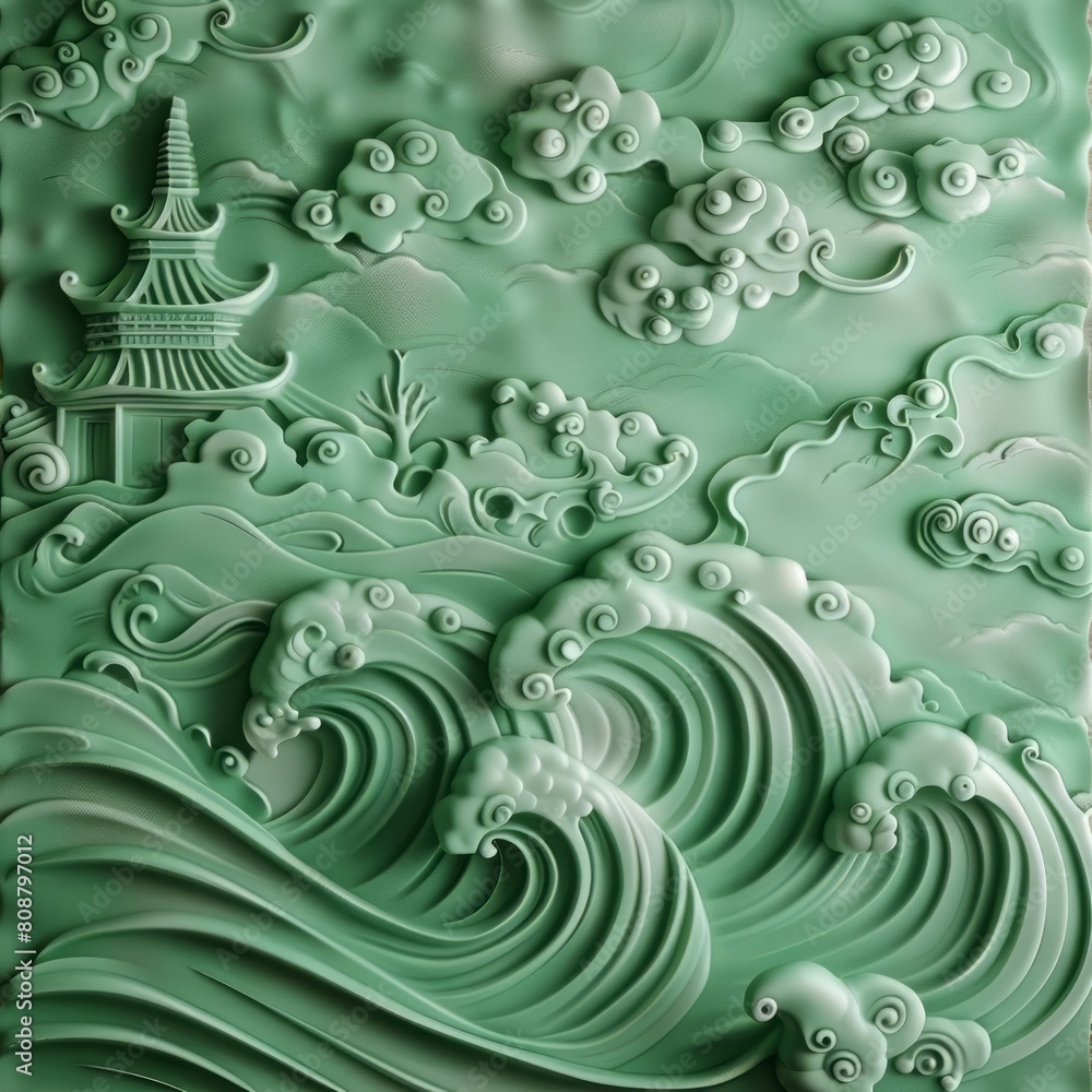 chinese cloud and samurai pattern green sea waves relief Job ID: 6c8175b7-e55f-4a43-98e8-43c4187c4772 chinese cloud and samurai pattern green sea waves relief Job ID: 6c8175b7-e55f-4a43-98e8-43c4187c4772