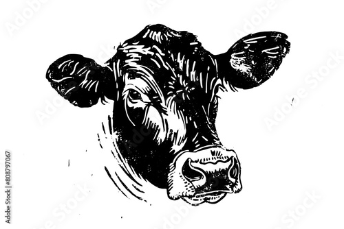 Vintage Sketch of a Cow's Head: Hand-drawn Vector Illustration of Dairy Farm Animal.