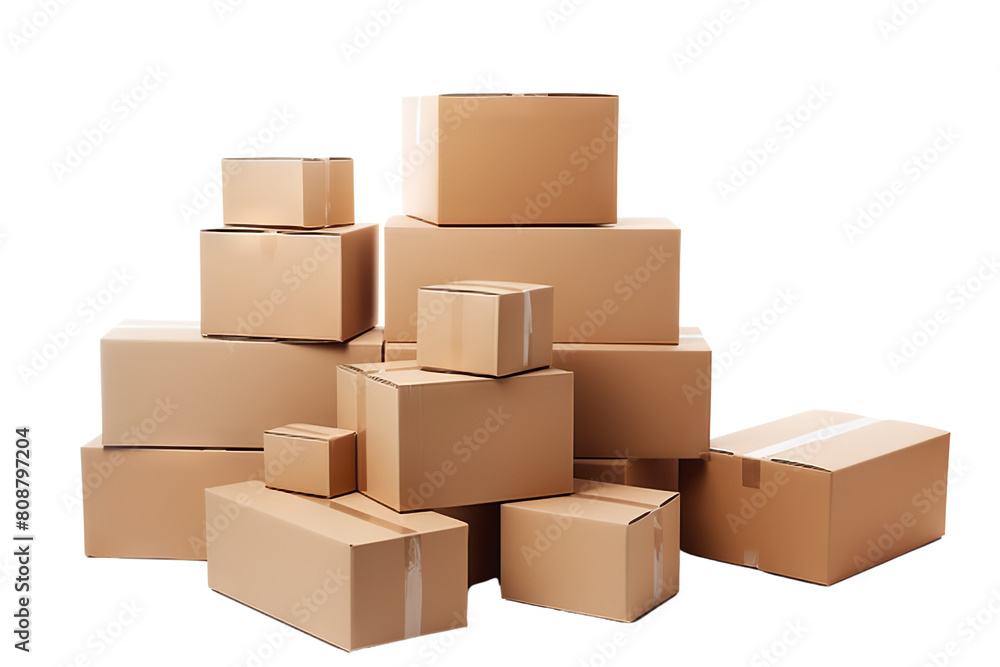 Stacked Cardboard Boxes on transparent background for Shipping and Storage. Stacked Cardboard Boxes on transparent background for Shipping and Storage.