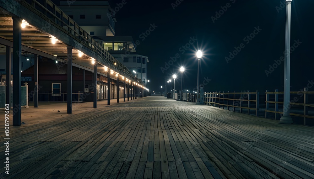 Nighttime Boardwalk with Streetlights