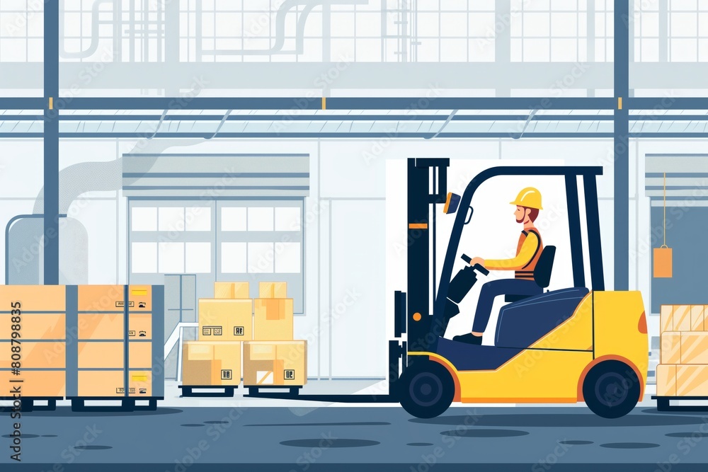 Dynamic Forklift Action: Illustrative Industrial Scene