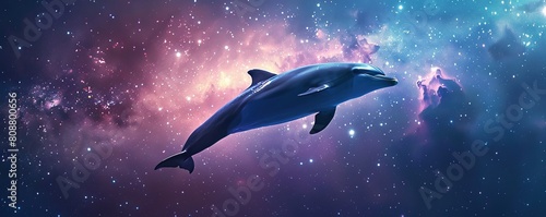 summer background with a dolphin in space © Siasart Studio