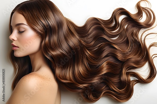 Luxurious Long Flowing Brown Hair of a Young Woman