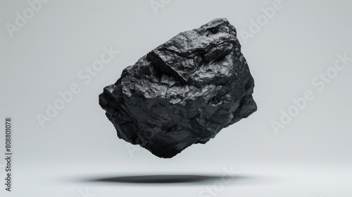 Raw Rare stone floating black rock meteorite material isolated on white background created with Generative AI Technology