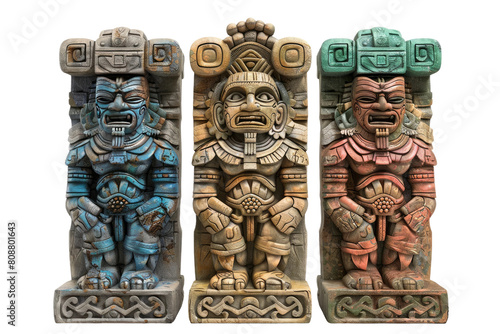 Three Wooden Statues of Different Shapes and Sizes
