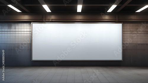 Blank billboard in underground station. 3D rendering. Mock up.