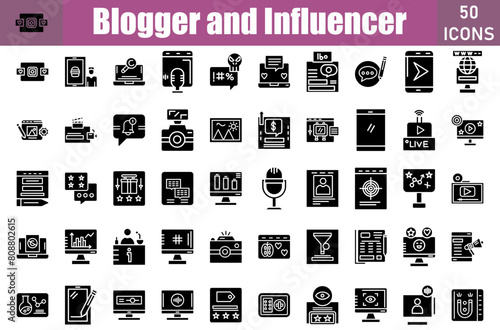 Blogger And Influencer 50 web icons in glyph style