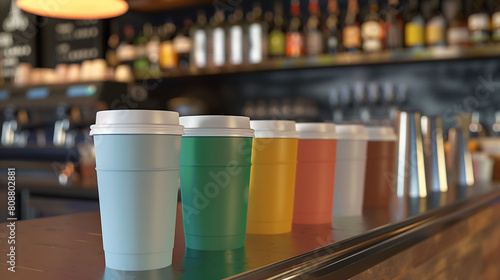 Cafe Color Palette: Vibrant Disposable Coffee Cups on Display