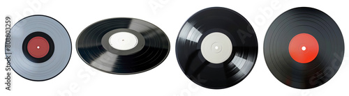 Vinyl record disk collection  cassette isolated on png transparency white background 