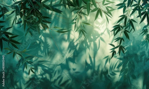 bamboo forest in the morning. beautiful, modern, gradient, green , background with with bamboo leaves in the sunlight, for websites.