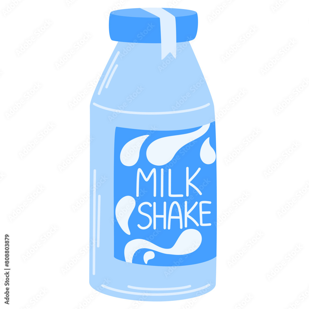 Milkshake, fresh drink in glass bottle. Milk shake, cocktail, summer sweet beverage, cold refreshment. Tasty refreshing product. Flat vector illustration isolated Milkshake, fresh drink in glass bottle. Milk shake, cocktail, summer sweet beverage, cold refreshment. Tasty refreshing product. Flat vector illustration isolated