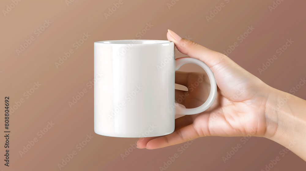 Gentle Grasp: Hand Holding a Simple White Coffee Mug Gentle Grasp: Hand Holding a Simple White Coffee Mug