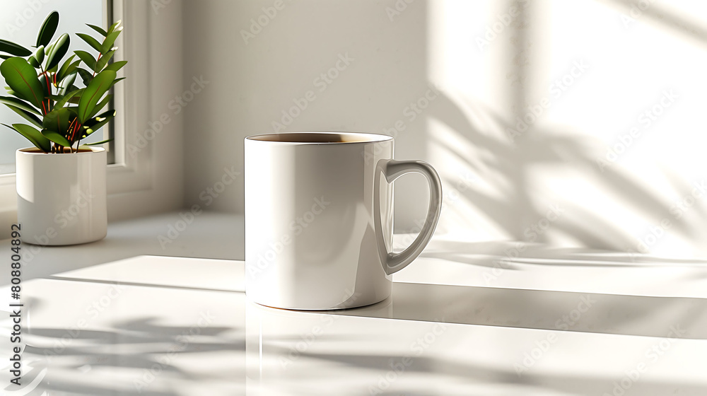 Morning Glow: White Coffee Mug Bathed in Natural Light