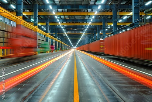 Futuristic Blurred Motion in Industrial Container Terminal at Night