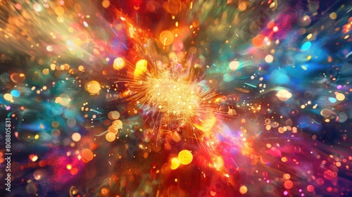 An abstract rendering of a vibrant and colorful fireworks display  reminiscent of a cosmic event. A dazzling fireworks display bursts with vibrant colors against the night sky. AIG50