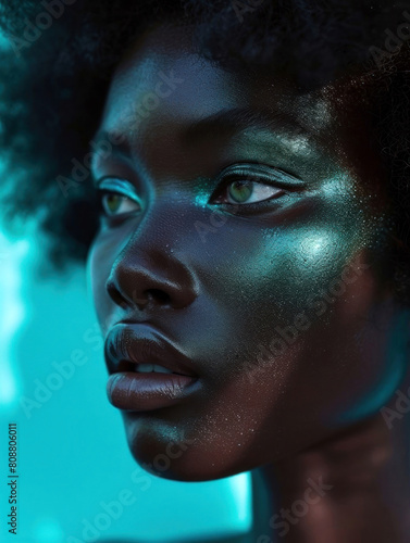 Ethereal afro american female portrait with a mesmerizing play of light and shadow