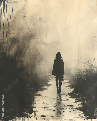 person walking in the fog #808806063