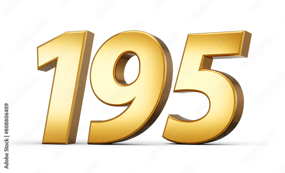 3d number 195 one hundred ninety five Gold text isolated on white background with reflection 3d illustration 3d number 195 one hundred ninety five Gold text isolated on white background with reflection 3d illustration