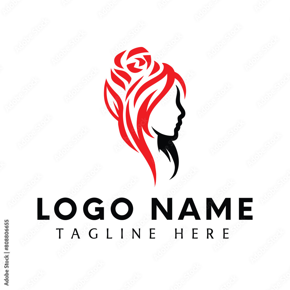 hair care icon logo woman head illustration brand sale market salon beauty spa design cosmetic art hairdresser haircut female fashion hand drawing business company artwork simple red minimalist