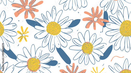 Hand-Drawn Floral Pattern: Simple and Flat Design with Lines