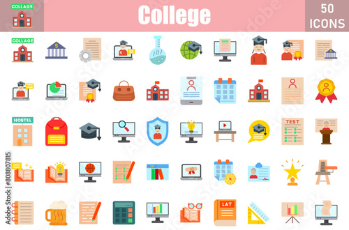 College 50 web icons in flat style