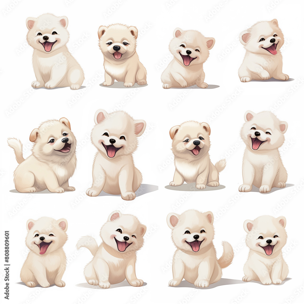 Set of cute puppies on white background Created with Generative AI technology. Set of cute puppies on white background Created with Generative AI technology.