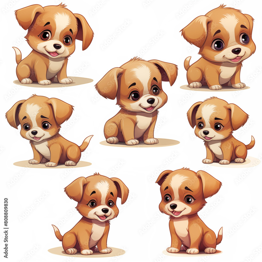 Set of cute puppies on white background Created with Generative AI technology. Set of cute puppies on white background Created with Generative AI technology.