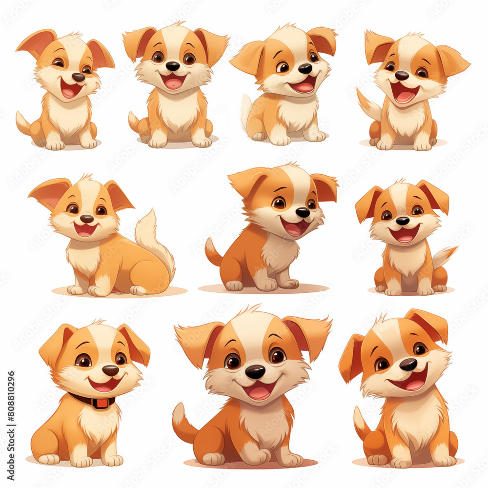 Set of cute puppies on white background Created with Generative AI technology. Set of cute puppies on white background Created with Generative AI technology.