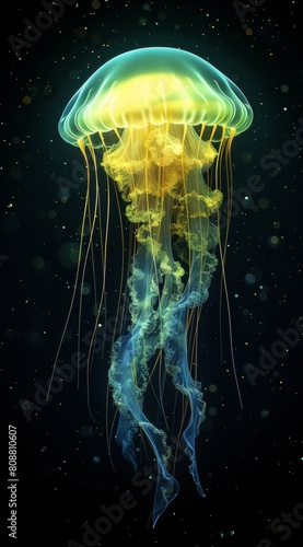 jellyfish  underwater  glowing yellow neon colors