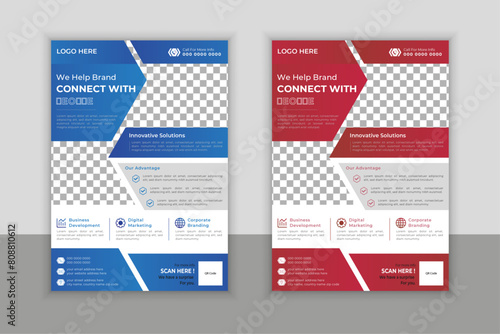 Corporate modern business flyer template design set with blue, red color  business proposal, promotion, advertise, publication, cover page, perfect for creative professional business