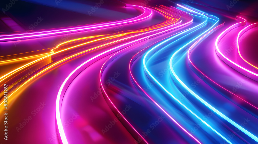 Glowing neon stripes creating a dynamic visual effect. Glowing neon stripes creating a dynamic visual effect.