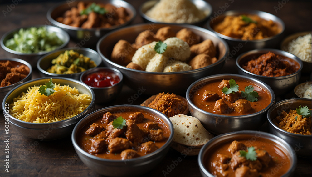 many bowls of Indian food