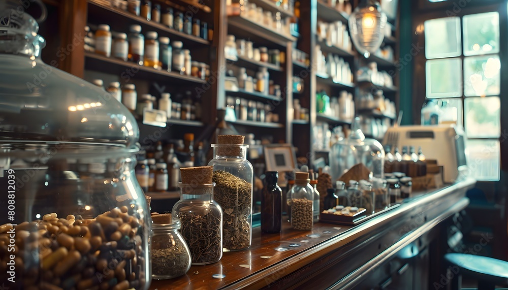 Traditional Apothecary Selling Herbal Remedies, Evoking Charm of Natural Healing and Medicine Traditional Apothecary Selling Herbal Remedies, Evoking Charm of Natural Healing and Medicine