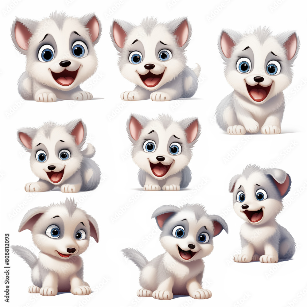 Set of cute puppies on white background Created with Generative AI technology. Set of cute puppies on white background Created with Generative AI technology.