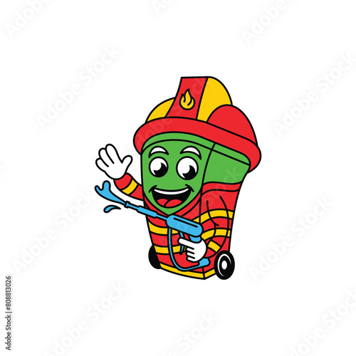 Trash Bin Fire Fighter Mascot illustration creative design template