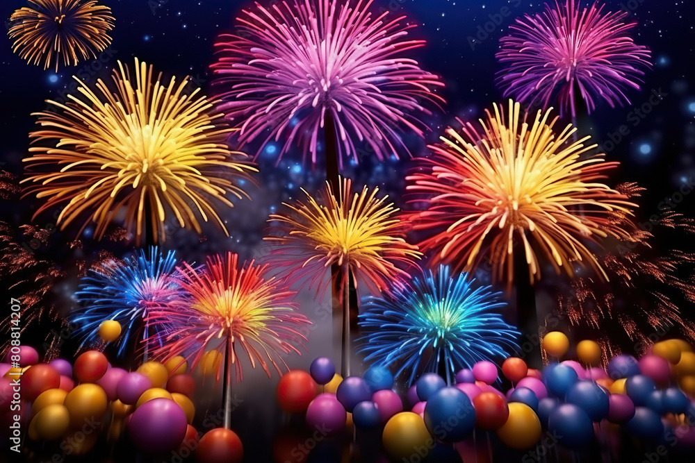 Generative ai on theme festive brightly fireworks on twilight background high in dark sky Generative ai on theme festive brightly fireworks on twilight background high in dark sky