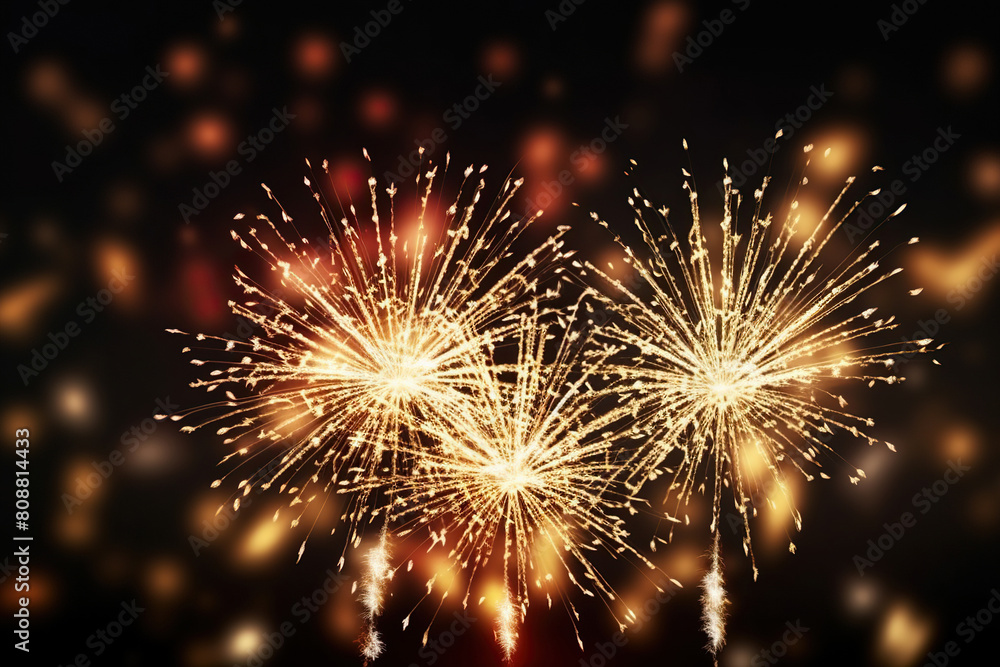 Obraz premium Generative ai on theme festive brightly fireworks on twilight background high in dark sky