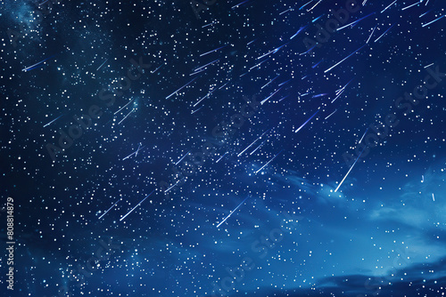 Generative ai on theme of beautiful starfall in sky  bright meteorites glow in atmosphere