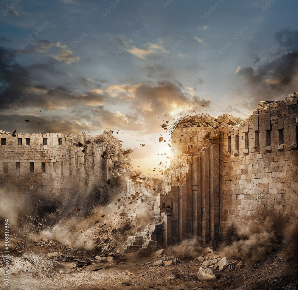 Crumbling medieval castle fort walls. Ancient Fortress Crumbles