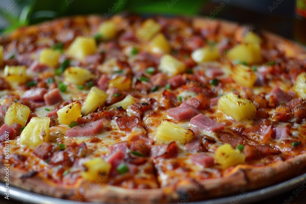 Close Up of Hawaiian Pizza With Pineapple and Ham Close Up of Hawaiian Pizza With Pineapple and Ham
